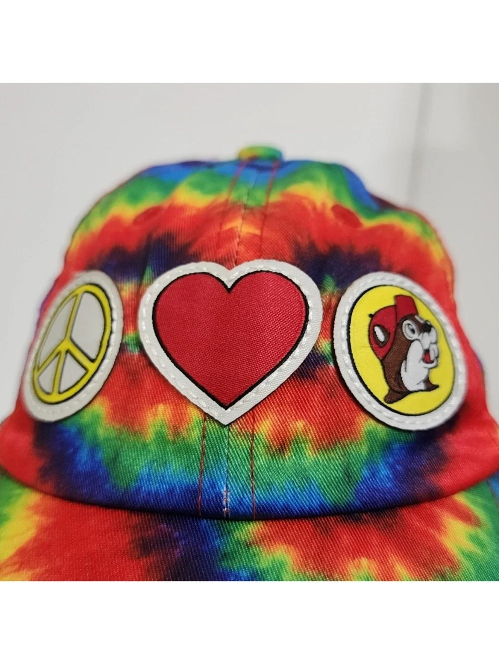 Tie-Dye Kids Baseball Hat with Peace & Heart Patches - Multicolor